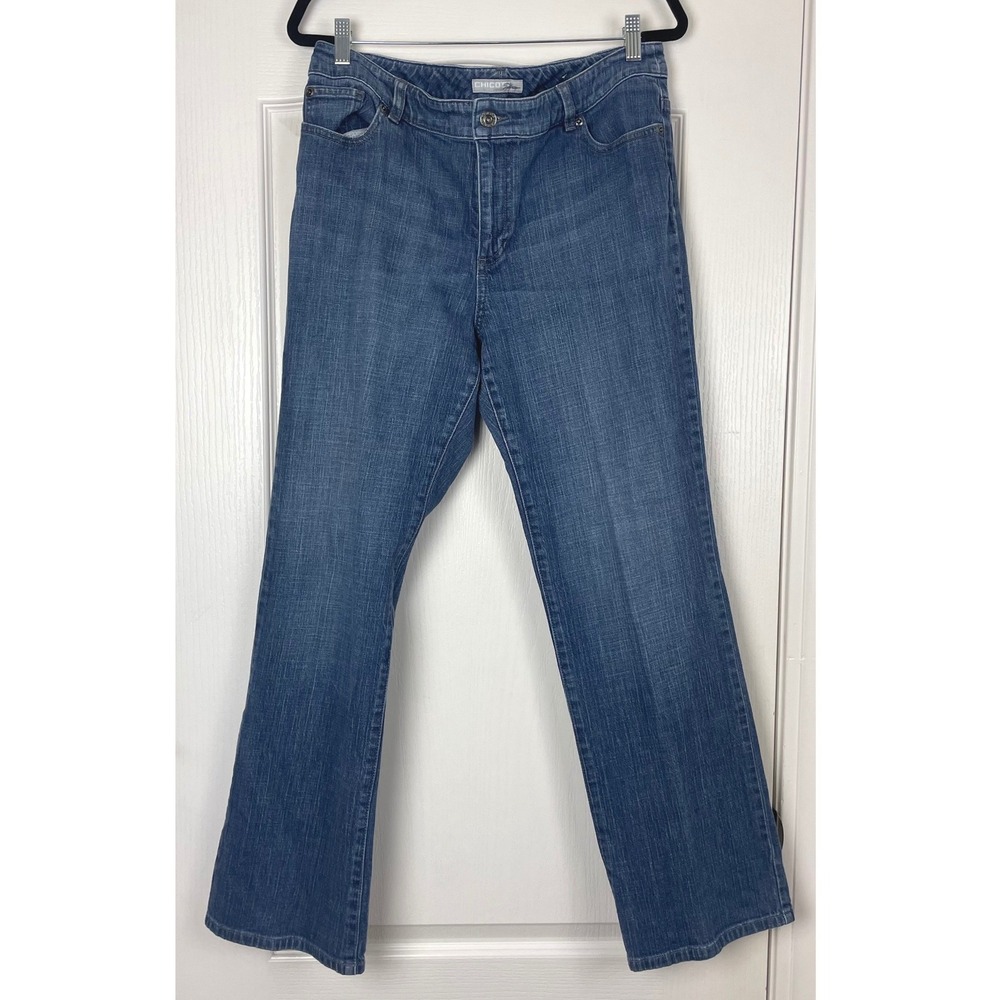 Chicos Platinum Denim Jeans Womens Sz 2.5 US 14/16 Reg Med Wash Boot Cut Classic